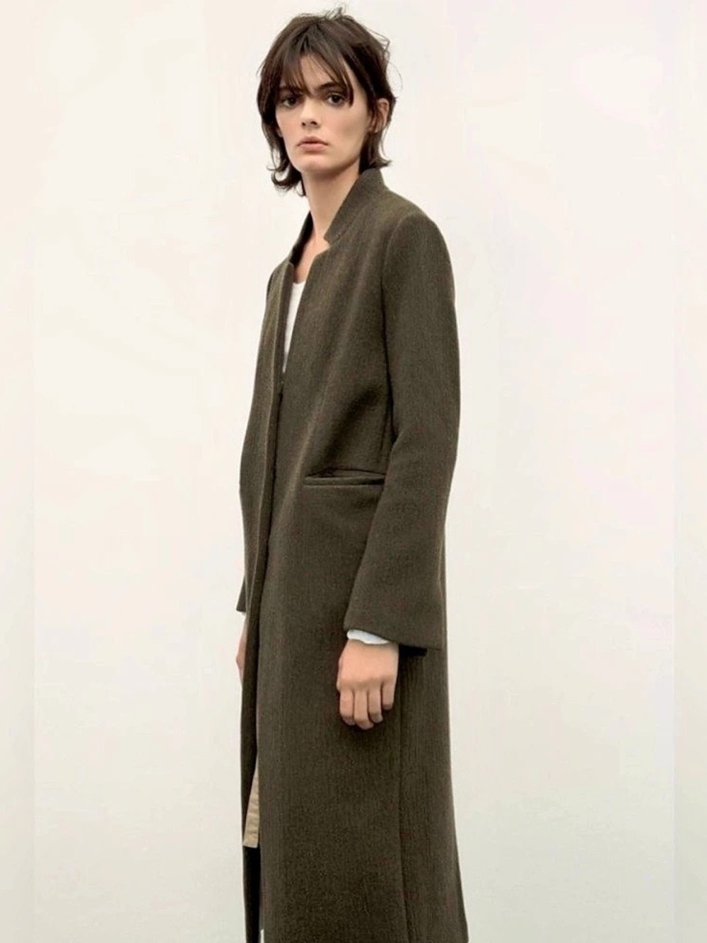 Zara Manteco Coat Long Wool Coat in Moss Green Size XL NWOT